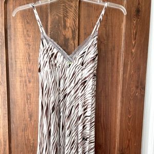 Vintage Victorias Secret Brown Tan White Animal Print Babydoll Top S